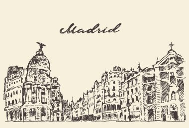 Sokaklar Madrid İspanya illüstrasyon elle çizilmiş