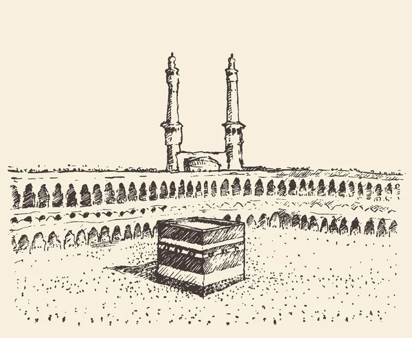 Heilige Kaaba Mekka Saoedi-Arabië moslim schets — Stockvector