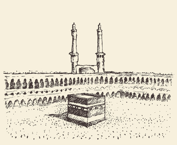 Holy Kaaba Mecca Saudi Arabia muslim sketch