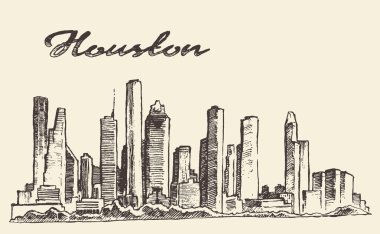 Houston manzarası büyük şehir vektör çizim çizilmiş