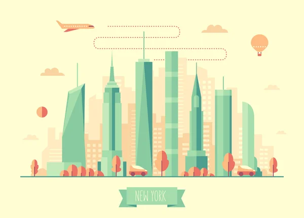 New York city skyline vektorové ilustrace plochý — Stockový vektor