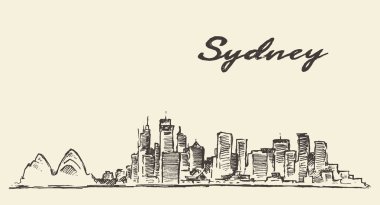 Sydney manzarası vintage resimde çizilmiş kroki