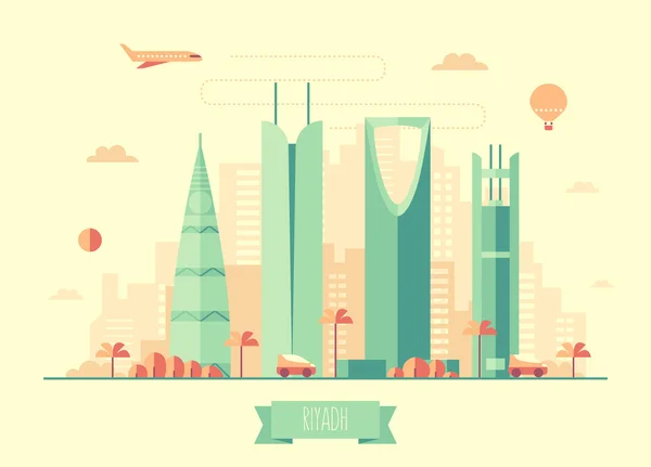 Riyadh skyline vector ilustración diseño plano — Vector de stock