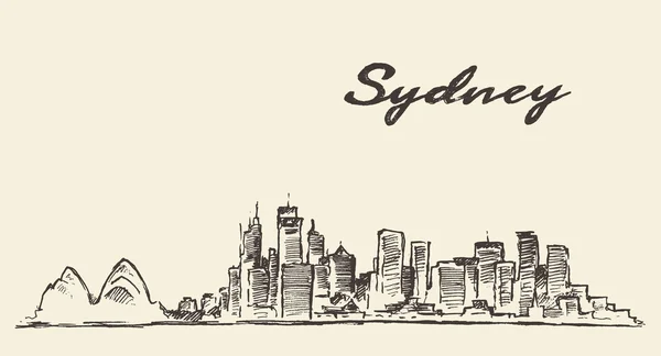 Sídney skyline ilustración vintage boceto dibujado — Vector de stock