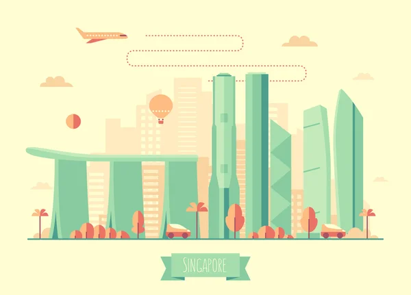Singapur manzarası mimari çizimde düz