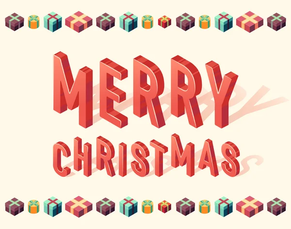 Merry Christmas gifts 3d lettering Isometric — Stock Vector