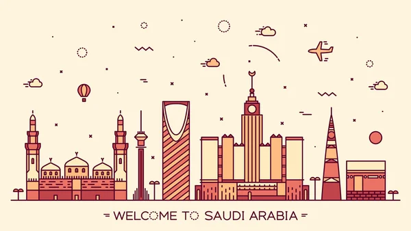 Skyline Arabia Saudita silueta estilo lineal — Vector de stock