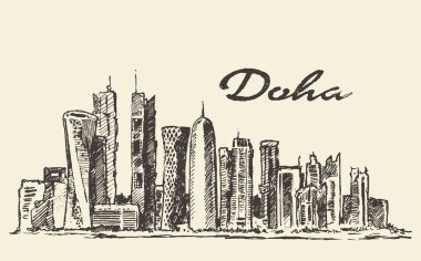 Doha manzarası vektör çizim elle çizilmiş