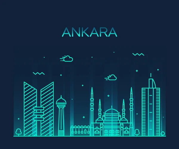 Ankara skyline vector illustrazione stile lineare — Vettoriale Stock