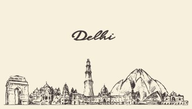 Delhi manzarası vektör çizim elle çizilmiş