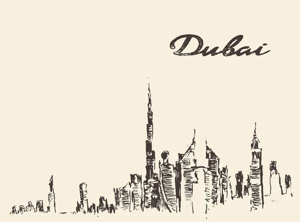 Ilustrasi vektor gambar tangan Dubai City - Stok Vektor