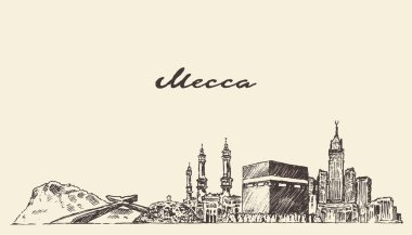 Mecca skyline vector illustration hand drawn clipart