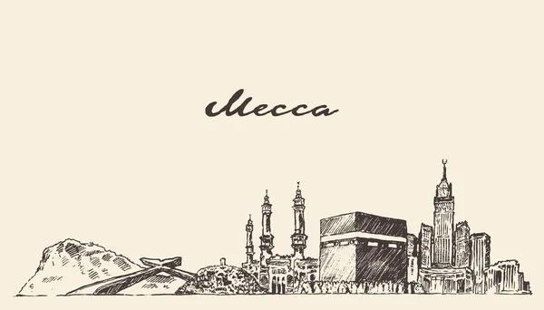 Mecca skyline vector illustration hand drawn — Stock Vector