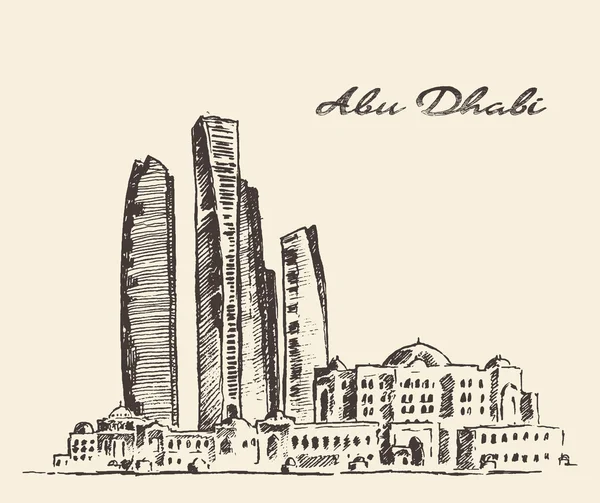 Abu Dhabi skyline vintage illustratie hand getrokken — Stockvector