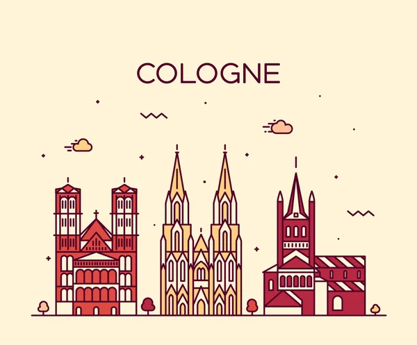 Gaya linier ilustrasi skyline Cologne - Stok Vektor