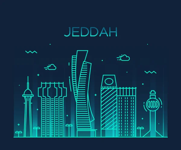 Jeddah skyline vettoriale illustrazione stile lineare — Vettoriale Stock