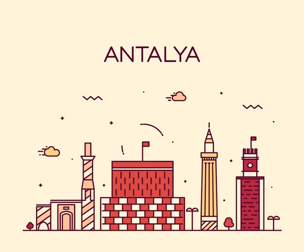 Antalya skyline vector ilustración estilo lineal — Vector de stock