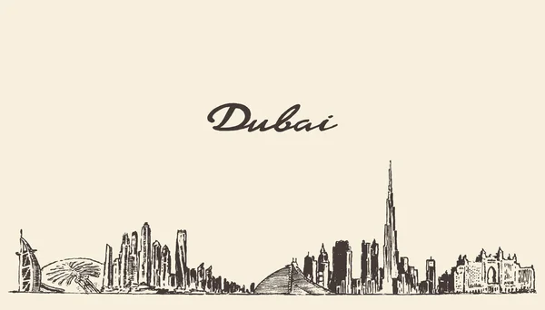 Dubai City skyline Ilustración vectorial dibujado a mano — Vector de stock