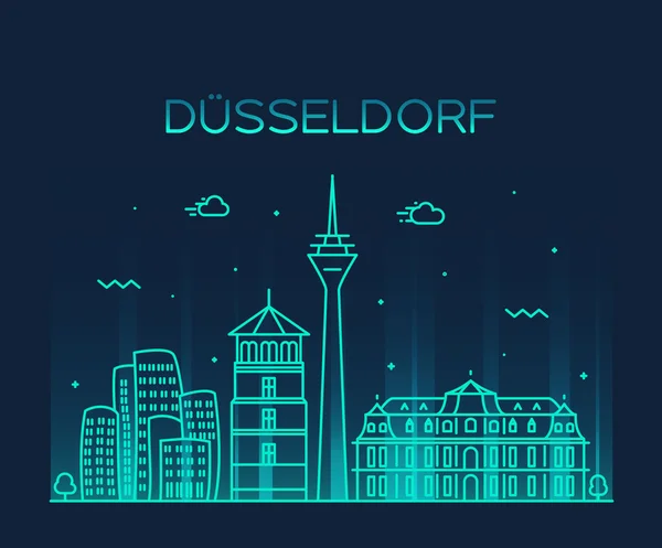 Illustration vectorielle skyline de Düsseldorf linéaire — Image vectorielle