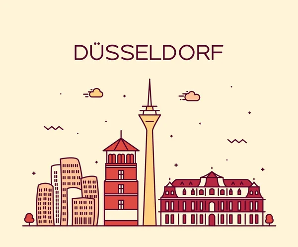 Dusseldorf skyline illustrazione vettoriale lineare — Vettoriale Stock