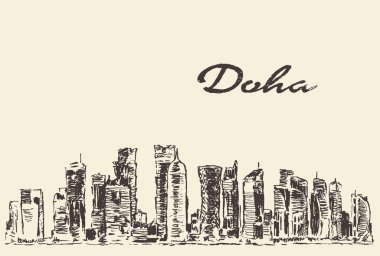 Doha manzarası vektör çizim elle çizilmiş