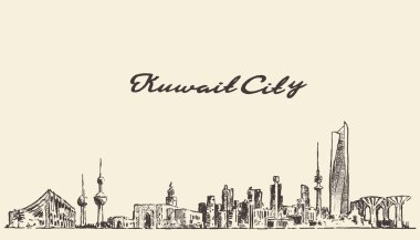 Kuwait skyline vector vintage illustration drawn clipart