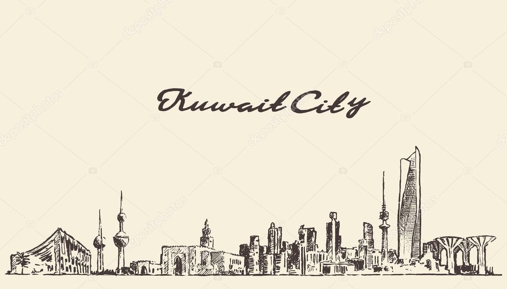 Kuwait skyline vector vintage illustration drawn Stock Vector by ©grop 92013990