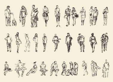 İnsanlar vektörünü illüstrasyon el çizim kroki