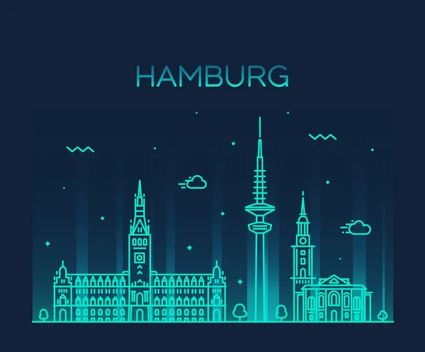 Hamburg skyline vektor illustration linearer stil — Stockvektor