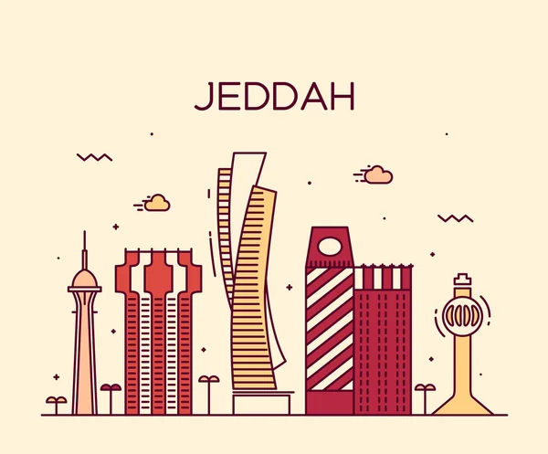 Jeddah skyline vector ilustración estilo lineal — Archivo Imágenes Vectoriales