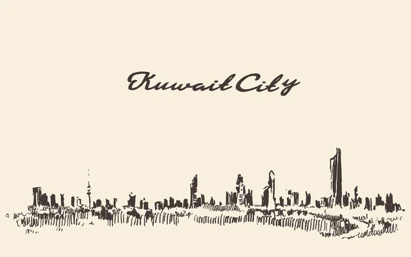 科威特的天际线矢量复古插画绘制 — 图库矢量图片