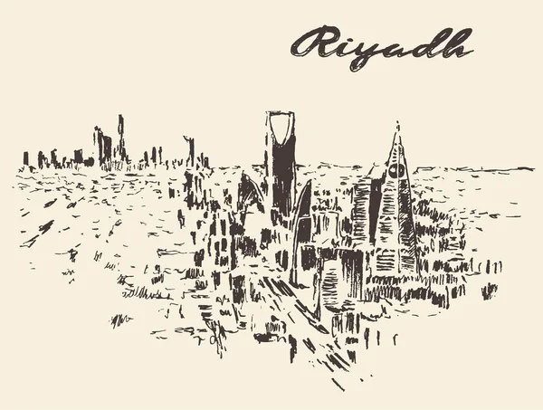 Desenho de Riyadh skyline vector ilustração desenhada —  Vetores de Stock