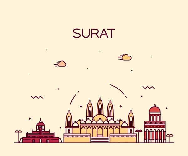 Surat skyline vector illustration linear style — Stock Vector