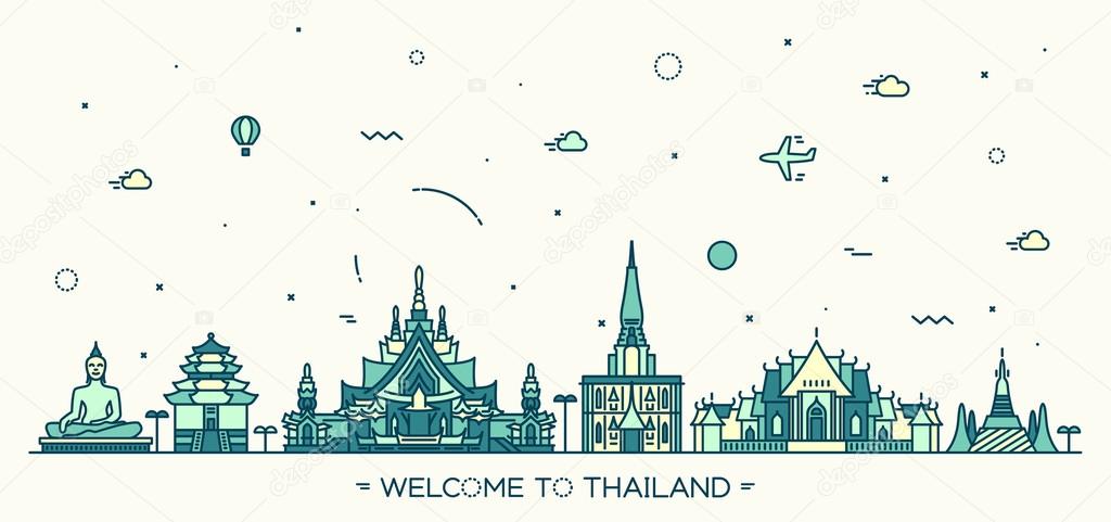 Skyline Thailand vector illustration linear style