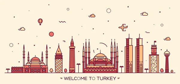 Turchia skyline vettore illustrazione stile lineare — Vettoriale Stock