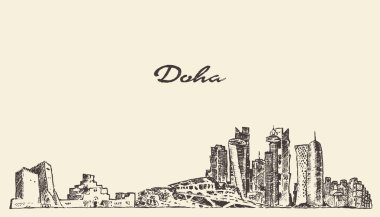 Doha manzarası vektör çizim elle çizilmiş