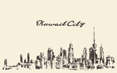 Kuwait skyline vector vintage illustration drawn clipart