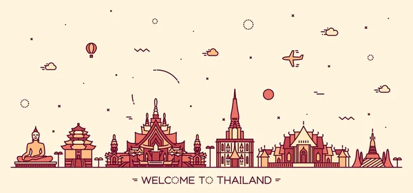 Skyline Tailandia vector ilustración estilo lineal — Vector de stock