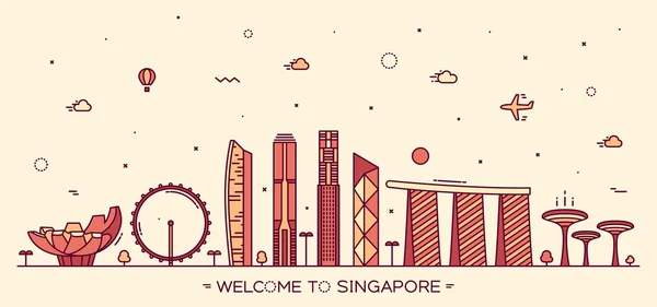 Manzarası Singapur vektör çizim doğrusal stili — Stok Vektör