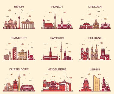 Alman şehirler illüstrasyon doğrusal stil vektör