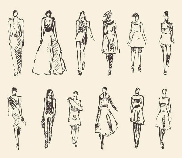 Sketch of fashion girls drawn vector illustration — Stock Vector