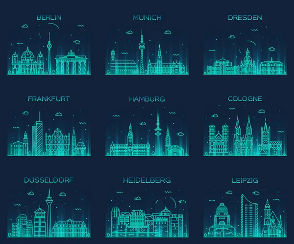Alman şehirler illüstrasyon doğrusal stil vektör