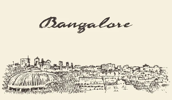 Bangalore skyline India illustratie getekende schets — Stockvector