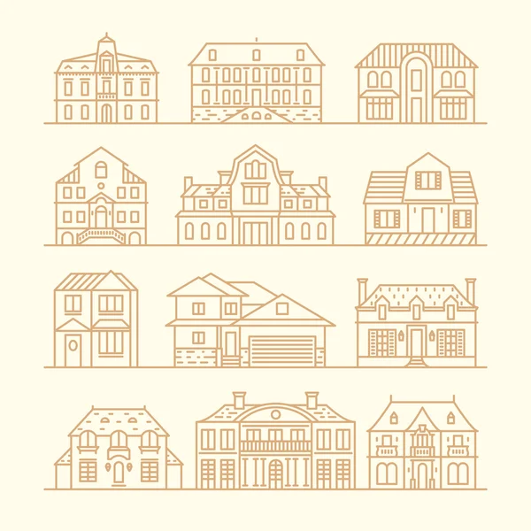 Große Menge Häuser Symbole Elemente Vektor linearen Stil — Stockvektor
