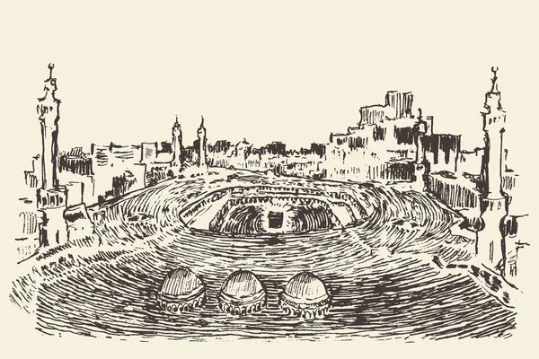 Santo Kaaba La Meca Arabia Saudita vector musulmán dibujado — Archivo Imágenes Vectoriales