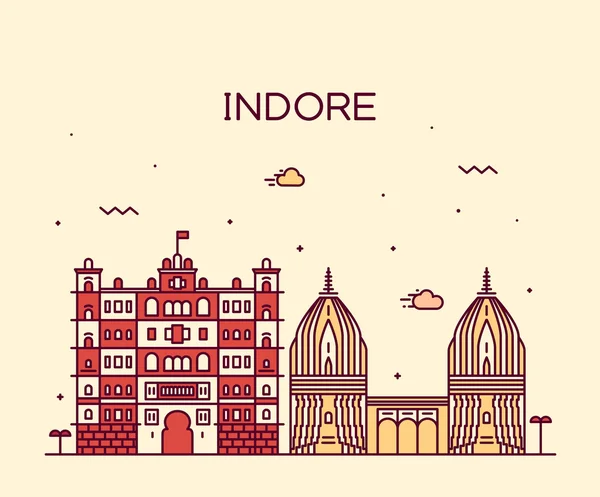 Indore skyline vector ilustración estilo lineal — Archivo Imágenes Vectoriales