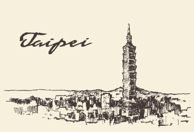 Taipei manzarası Tayvan vektör el çizilmiş kroki