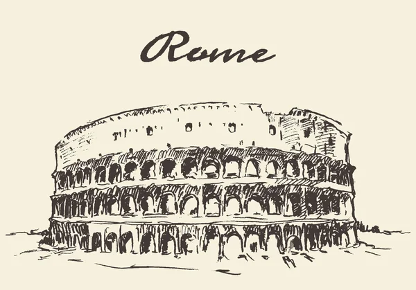 Calles Roma Coliseo vector bosquejo dibujado — Archivo Imágenes Vectoriales