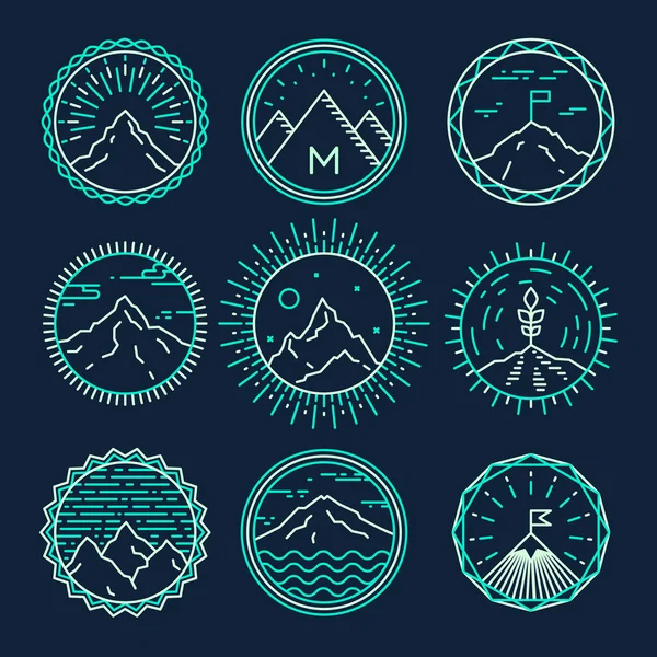 Montagnes icônes logotypes monogramme style linéaire — Image vectorielle