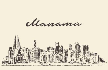Manama manzarası Bahreyn vektör çizilmiş kroki